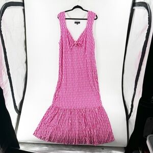 ✅ ELOQUII PINK/WHITE TIERED V-NECK MAXI DRESS SIZE 24